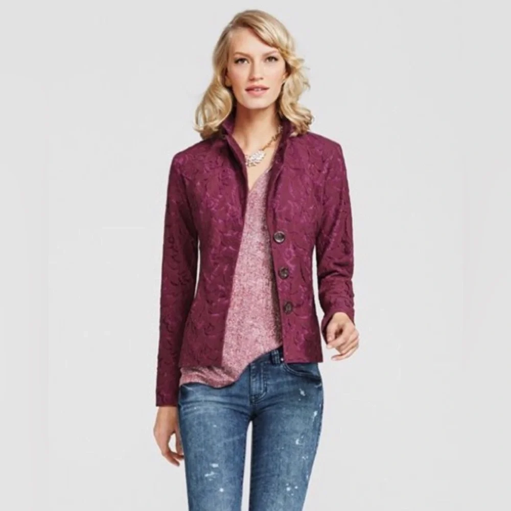 Cabi Frolic Jacket in Plumberry Lace - Picture 2 of 9